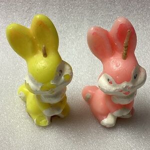 2 Vintage Pink & Yellow Gurley Candle Co. Easter Bunny Candles